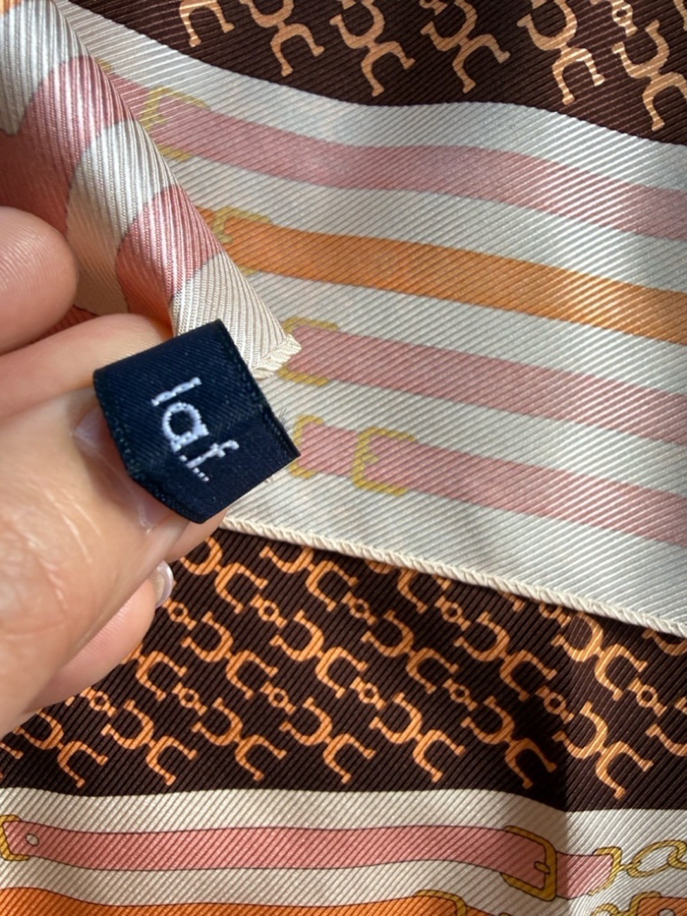 Silk-Feel Scarf with Pink & Brown Equestrian Print - Picture 6 of 6